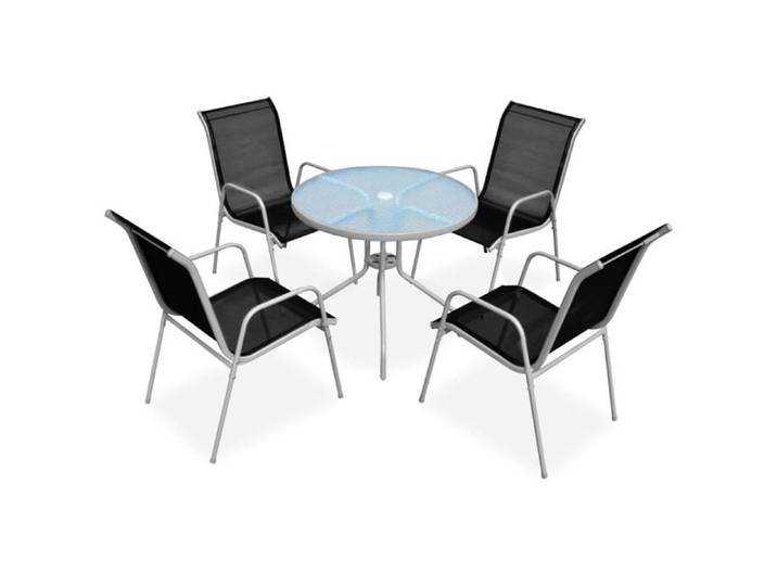 27015&Mode Ensemble à manger d'extérieur - 5 pcs - (Table et 4 chaises de jardin) - Acier Noir - 80x71 cm