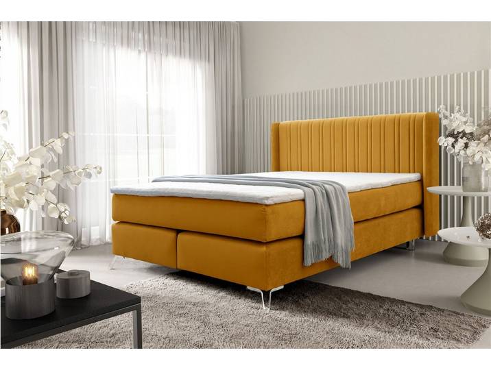 Fun Möbel Boxspringbett Schlafzimmerbett AGNUS in Stoff Salvador (inkl. Topper), Kopfteil trendig gerundet