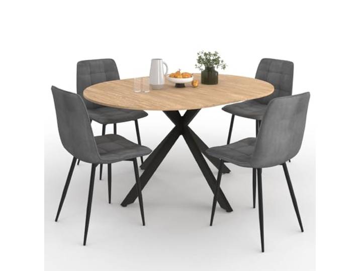 IDMarket - Set runder ausziehbarer Esstisch ALIX 110-150 cm und 4 Stühle Mila in dunkelgrauem Samt