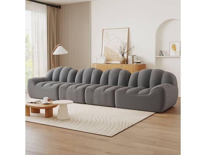 Canapé modulable 4 places canapé sans armature en mousse canapé de forme coquillage gris
