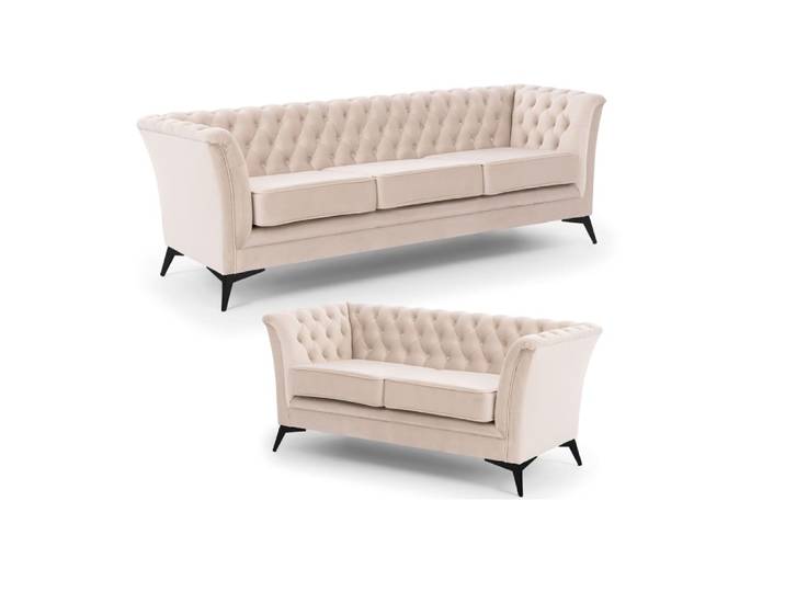 Ensemble de canapé Chesterfield 3+2 en velours beige