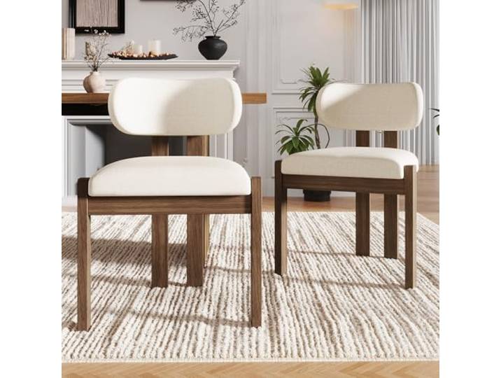 Merax 2er Set Esszimmerstühle 54x54x79 cm, dunkle Holzfarbe, Massivholz, Bouclé-Stoff, bequem, atmungsaktiv, modern für Esszimmer, Wohnzimmer und Café