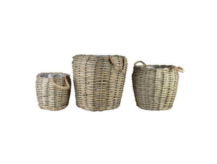 Mondex Blumentopf Gustav 3er Set beige 49/49/50 cm Weide, Beige, 52 cm, Dekoration, Blumen & Blumentöpfe, Übertöpfe