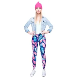 Leggings Fashion Style Federn blau/pink