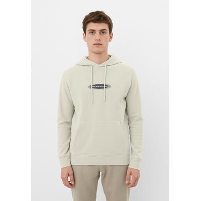 Hoodie JACK & JONES "JCOPACER LOGO PRINT SWEAT HOOD", Herren, Gr. L, weiß (moonbeam), Sweatware, Obermaterial: 70% Baumwolle, 30% Polyester, bedruckt, relaxed fit, Rippbündchen, Sweatshirts Hoodie