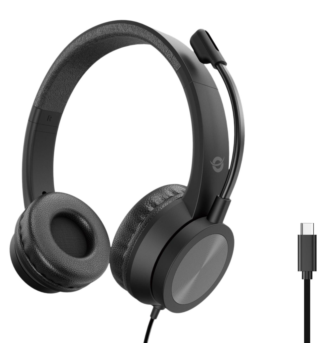 Conceptronic POLONA05BC Headset met USB-C, Microfoon en Bedrade Stereo verbinding, zwart