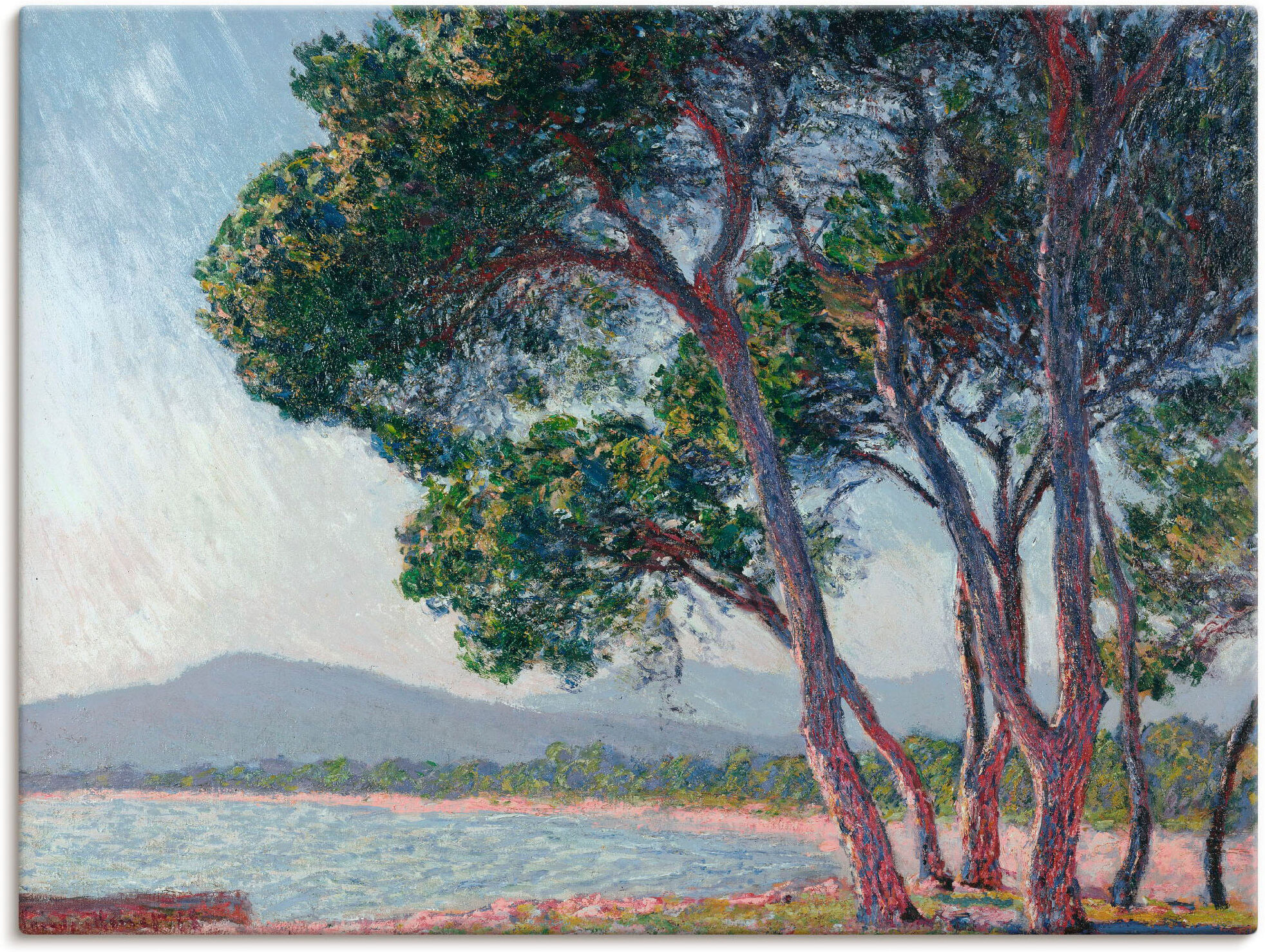 Leinwandbild ARTLAND "Der Strand bei Juan-les-pins. 1888", blau (farbe bild(er): blau), B:120cm H:90cm, Bilder, Leinwandbild, auf Holzrahmen gespannt farbe bild(er): blau B/H/T: 120cm x 90cm, Leinwandbild Gewässer, 1 Stk.