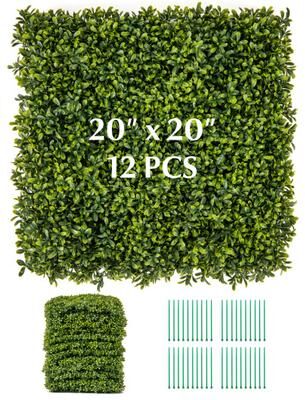Costway 12-Pieces 20 Inch x 20 Inch Artificial Hedge Boxwood Panels