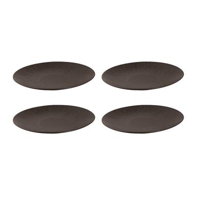 4 x palmer Ruston Teller flach, Steingut, Ø 27 cm, für ein 4 Personen Gedeck, spülmaschinenfest, dunkelbraun matt, Oberfläche Relief