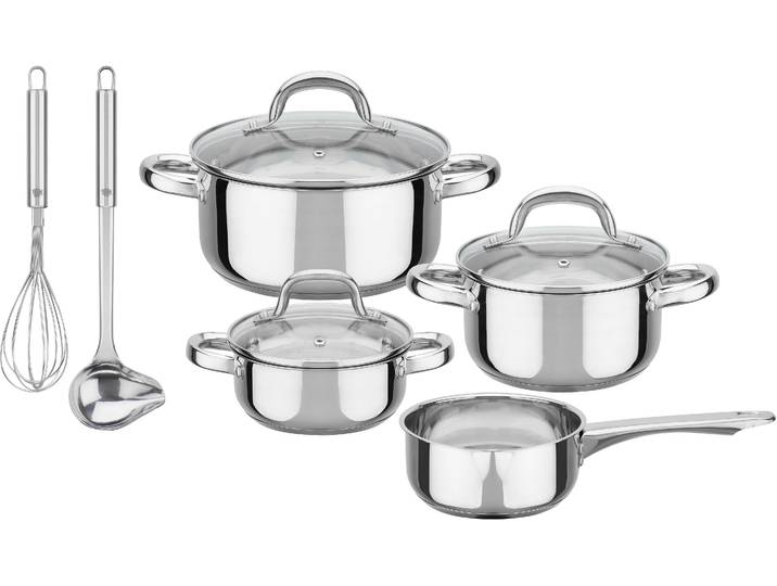 Topf-Set GSW Montreal , silber (silberfarben), Töpfe, Topf-Set, inkl. aller Kochutensilien die eine Haushaltsküche benötigt, Induktion