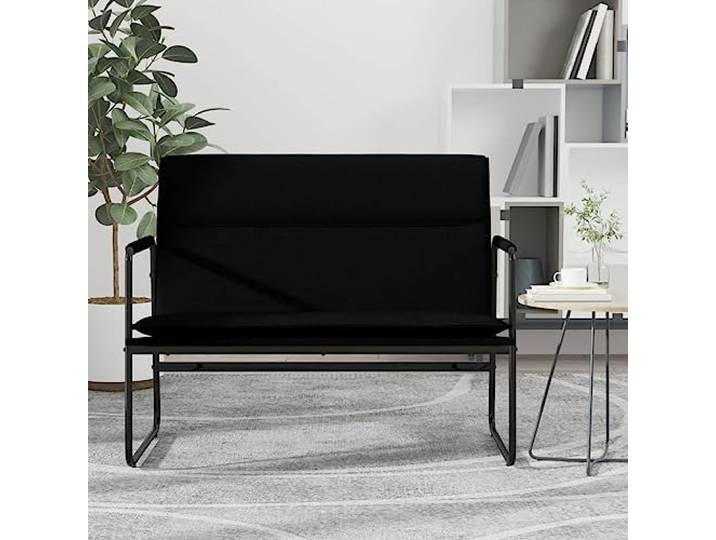 TEKGHUT Sitzbank Schwarz 100x64x80 cm Stoff mit Metallgestell Gepolsterte Sitzfläche, rutschfeste O-Beine, pflegeleichter Stoff, einfacher Aufbau