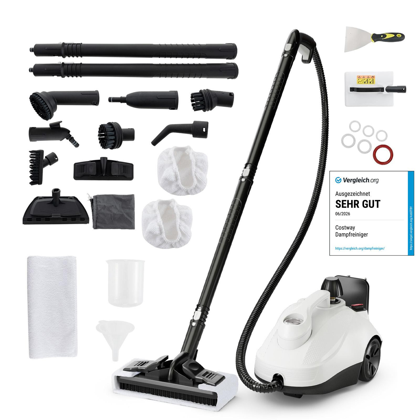 Costway Stoomreiniger 2000W met 5 bar stoomdruk, 1,8L en 28 accessoires, wit