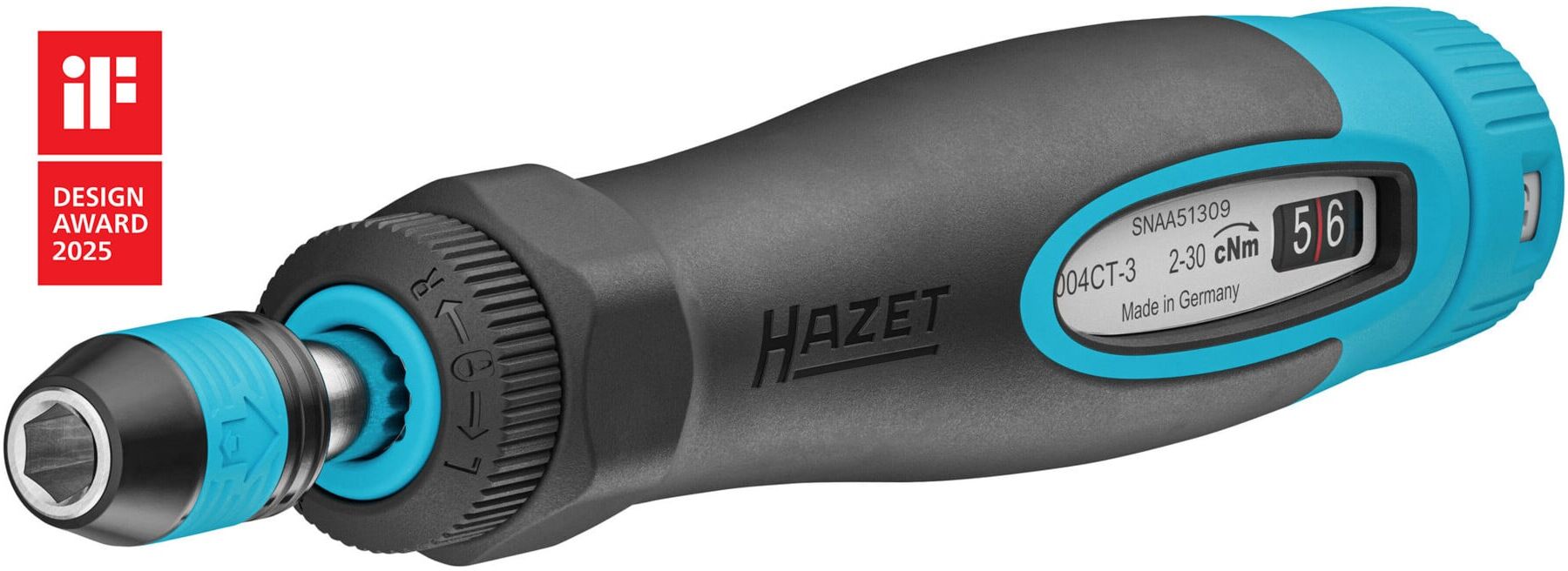 HAZET Drehmomentschraubendreher mit Standardgriff 6004CT-3, Drehmomentbereich min-max: 0.02 – 0.3 Nm, Genauigkeit: 6%, 1/4 Zoll (6,3 mm) Sechskant Län)