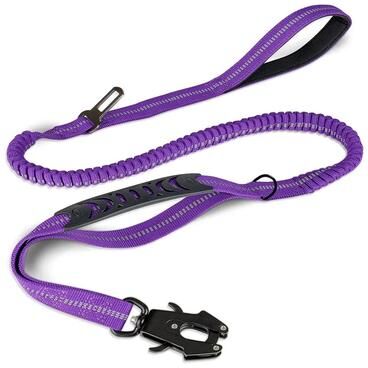 Pet Hub Tactical No Pull Dog Leash Reflective, Shock Absorbing & Heavy Duty Pet Leash With Car Seatbelt Safety purple
