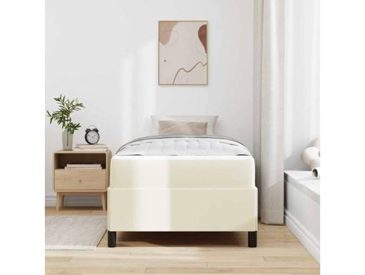 KTHLBRH Bettgestell, 90 x 190 cm, cremefarbener Stoff Technisches Holz, atmungsaktiv, stabil, modernes Design für Zimmer