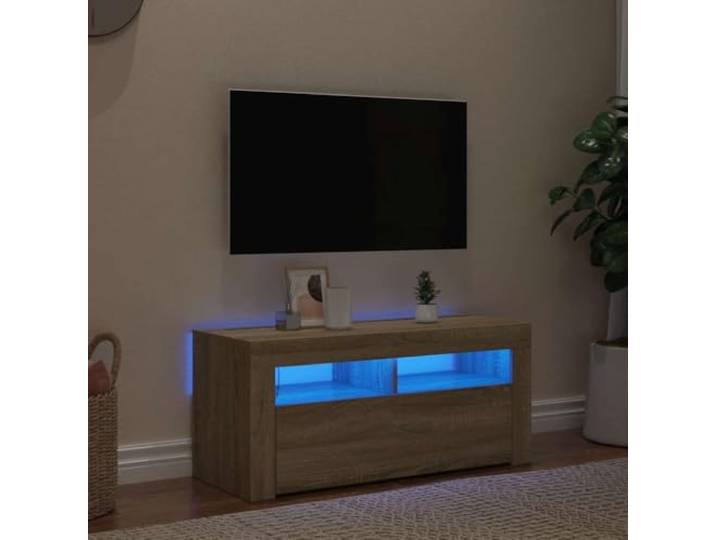 TV Schrank mit RGB Beleuchtung Sonoma Eiche 90x35x40 cm Moderner TV Schrank mit LEDs zur Aufbewahrung von Multimediageräten