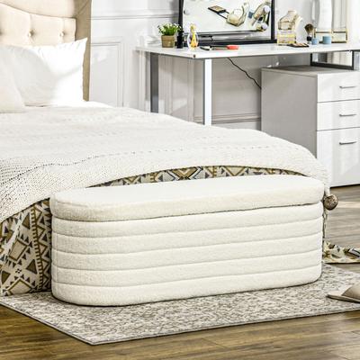 "HOMCOM 46"" Storage Ottoman Bench, Teddy Fleece Upholstered Boucle Storage Bench with Wood Frame, Bedroom Bench for Living Room"