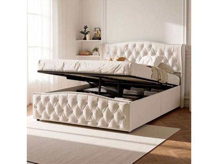 lit coffre 160x200 lit 160x200 avec rangement litcoffre 160x200 coffre cadre de lit 160x200 lit 2 places sommier Velours beige