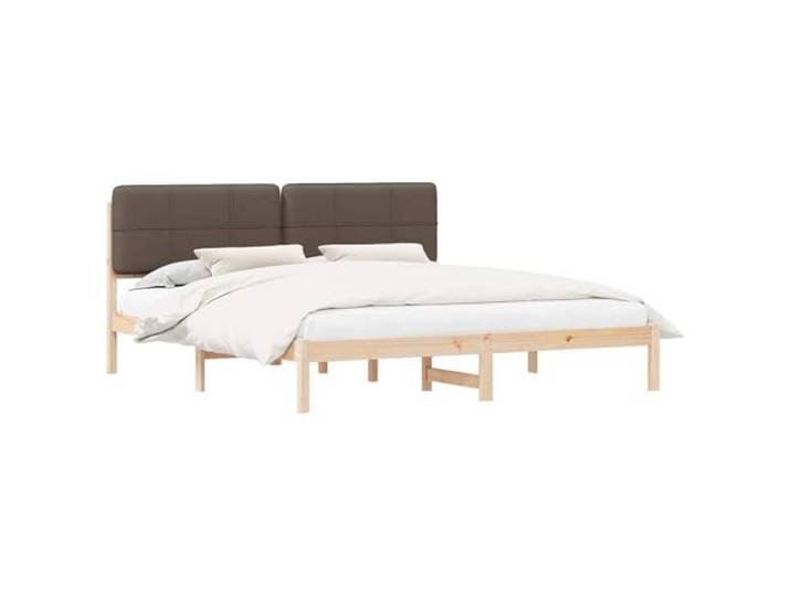 KKgypkn Bettgestell mit gepolstertem Kopfteil Taupe 200 x 200 cm, Kiefernholz Bettgestell Taupe, Doppelbett mit Lattenrost und abnehmbarem, waschbarem Bezug