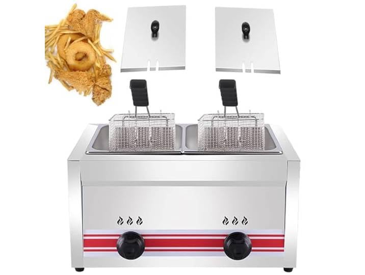 Professionelle gewerbliche Gasfritteuse, 10L/20L/30L Edelstahl Gastro Friteuse Zum Braten von Friteuse Gastronomie, Pommes Frites, Zwiebelringen, Hühnchen, hohe Heizleistung,20L