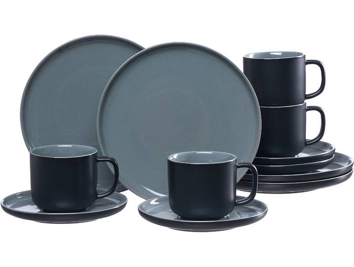 Kaffeeservice RITZENHOFF & BREKER Geschirr-Set, Service Jasper , schwarz, 12 Stk., Steinzeug, Geschirr-Sets, Kaffeeservice, Scandic Style, 12 Teile, für 4 Personen