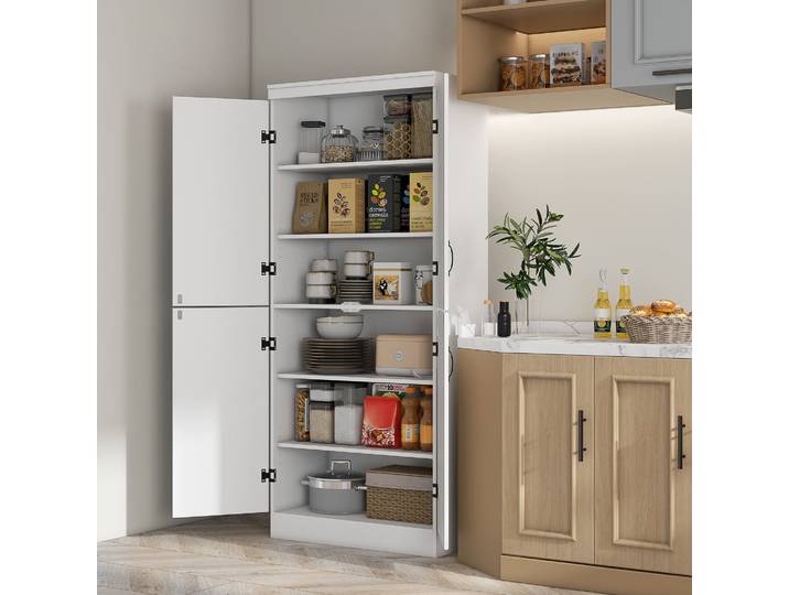 HOMCOM Armoire Cuisine Moderne 4 Portes Blanc 76x40x177cm
