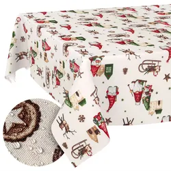 Weihnachtstischdecke Stofftischdecke Tischwäsche Tischdecke abwaschbar Tischtuch Baumwolle Polyester Weihnachtszwerg - 280 x 140 cm, Schnittkante
