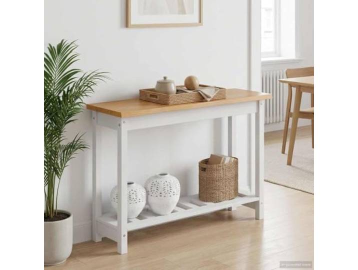 smnyxs Konsolentisch EKAI weiß, massives Kiefernholz, 112 x 35 x 76 cm Massivholz, scharfe Kante, Industriestil, lackierte Oberfläche, einfache Wartung, einfache Montage
