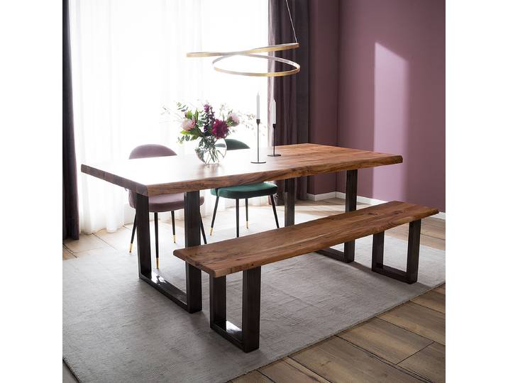 Banc en bois massif 180cm Marron/Acacia brun Forme en U Métal vintage