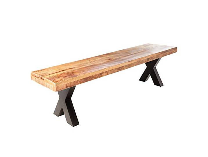 Sitzbank IRON CRAFT - 200cm - natur schwarz - Mangoholz massiv Metall-Beine montiert geliefert, lackiert, hohe Belastbarkeit, natürliche Maserung, Bohlenoptik, X-Gestell, Industrial Design