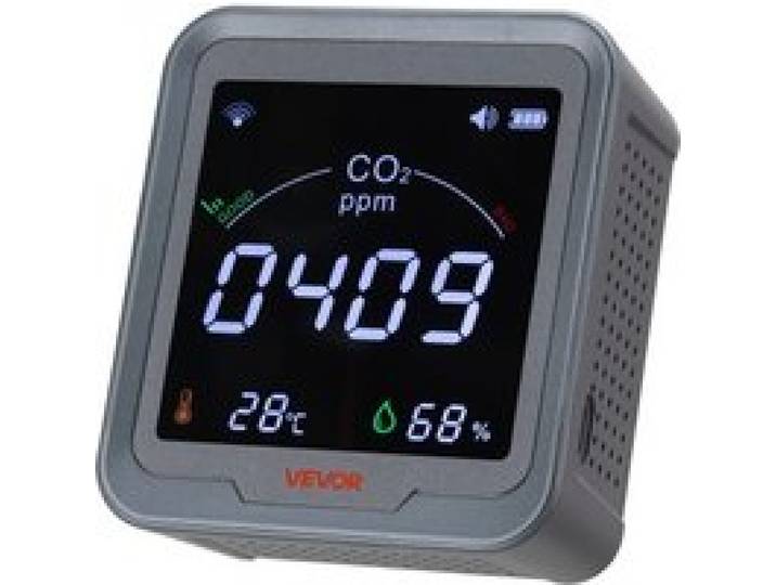 VEVOR Détecteur CO2 400-5000 ppm Moniteur Dioxyde de Carbone Qualité de l'Air avec Affichage Température Humidité, Câble de Capteur NDIR 4,5 m, pour Utilisation en Extérieur, Maison, Bureau, Voiture