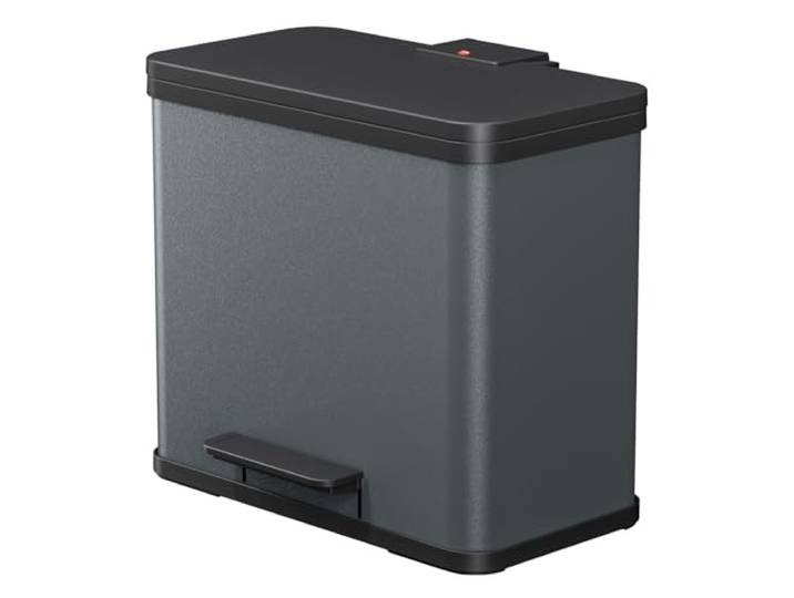 Hailo Öko trio Plus L Tret-Mülltrenner - freistehender 3 x 9 Liter Dreifachmülleimer aus Stahlblech - Mülltrennsystem mit soft close Deckel - 3-fach Abfalltrenner für die Küche - Dunkelgrau