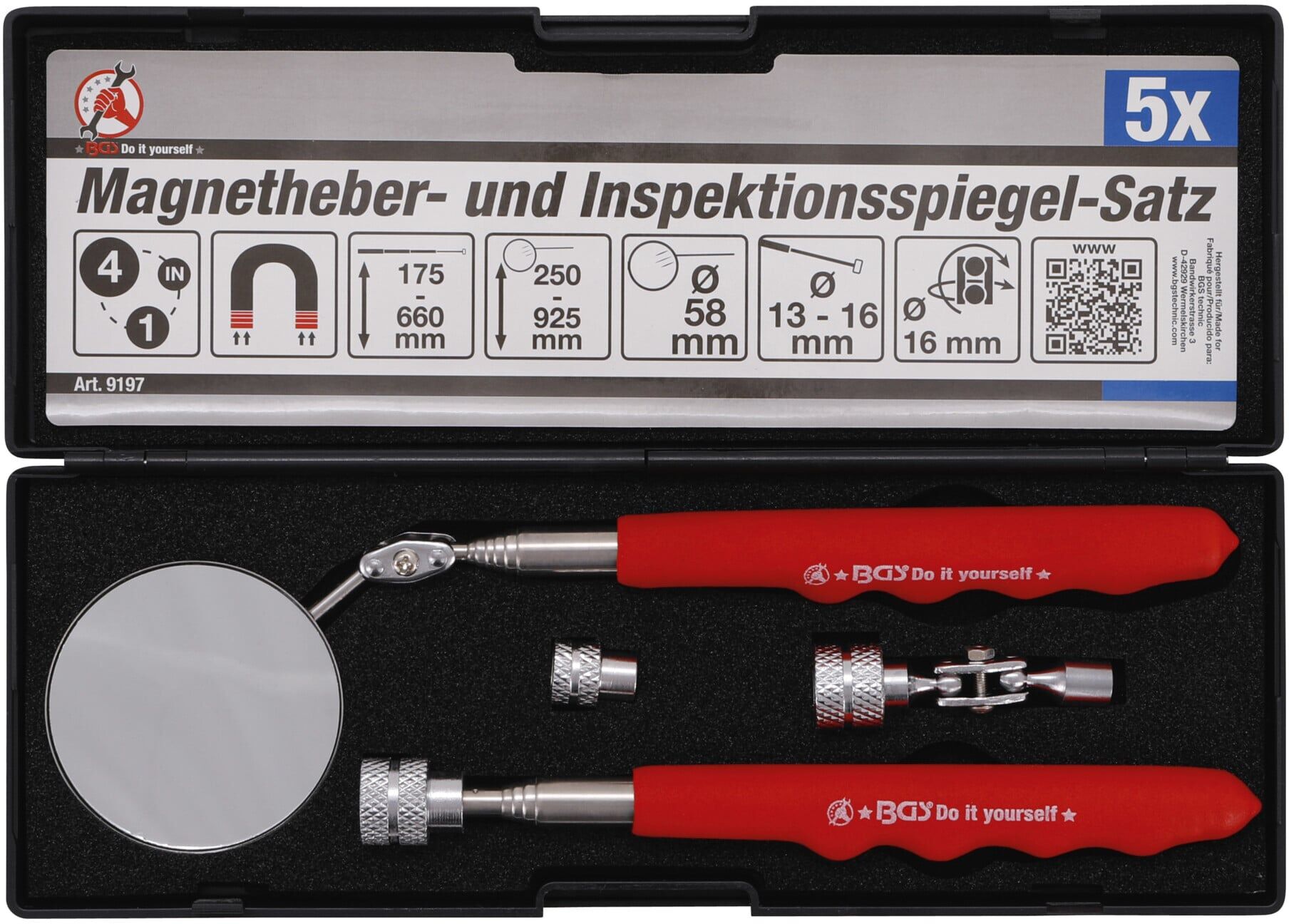 BGS Do it yourself Magnetheber- und Inspektionsspiegel-Satz 4 teilig (9197)