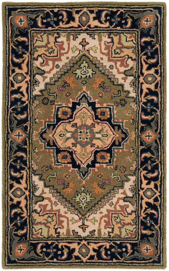 Langley Street Oriental Wool Hand Tufted Area Rug Green / Light Brown Round 122 cm