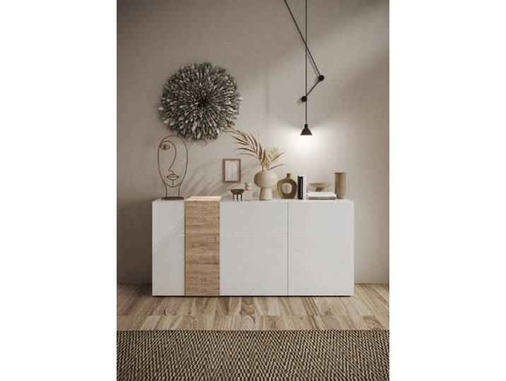 Buffet 3 portes MACON blanc/chêne miel