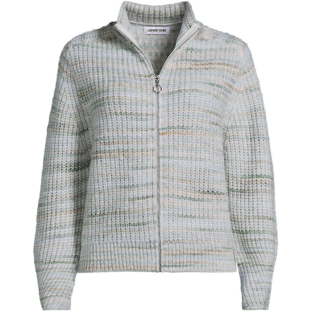 Strick-Cardigan mit Reißverschluss für Damen, Damen, size: regular, Grün, Wolle/Polyester/Nylon, by Lands' End