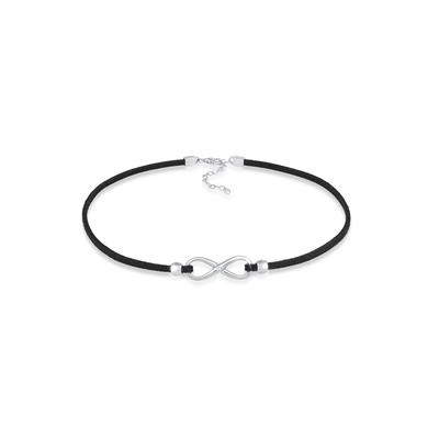 Silberkette ELLI "Halskette Infinity Zirkonia Leder synthetisches 925 Silber" Gr. 32, silber, Halsketten, Damen, mit Stein, Silber 925 (Sterlingsilber), Silberkette