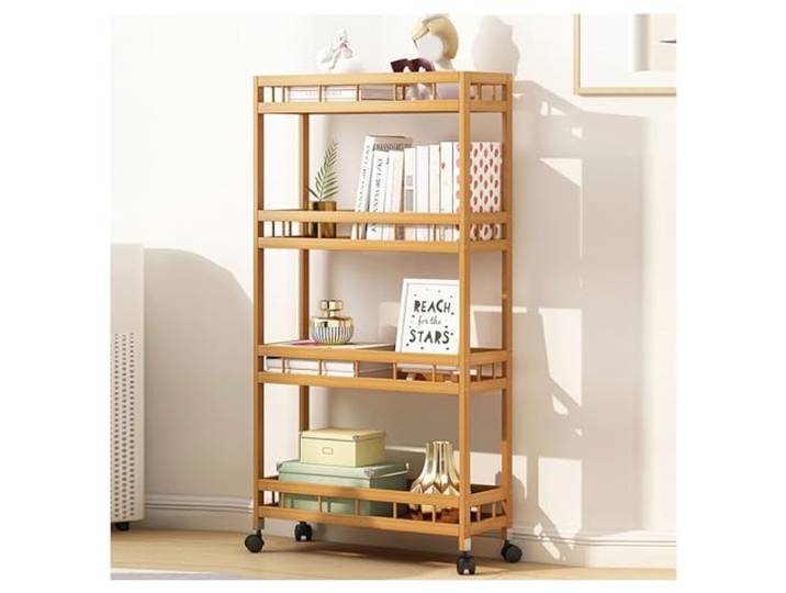 Dxcaicc Mehrschichtiger Holzlager-Rollwagen, mobiler Regalwagen mit Rädern, Lagerregal mit hoher Kapazität, Badezimmer, Wäscherei, Wohnzimmer,4layer,50cm/19.6in
