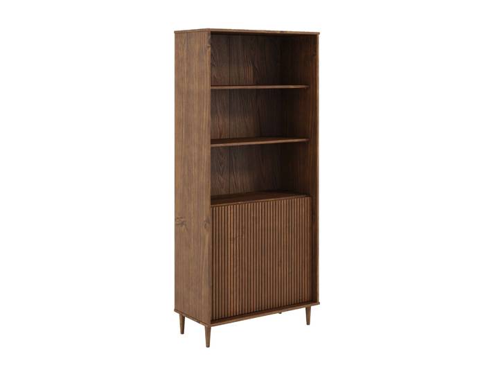 Bücherregal OTTO HOME Malmedy Front mit gefrästen Rillen , braun, B:80cm H:180cm T:38cm, MDF, Massivholz, Regale, Bücherregal, Bücherschrank aus massivem Kiefernholz, Push-to-open, FSC, B: 80 cm
