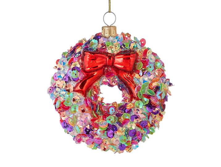Suspension Couronne paillettes 4 x 9 x 9cm Rouge/Rouge