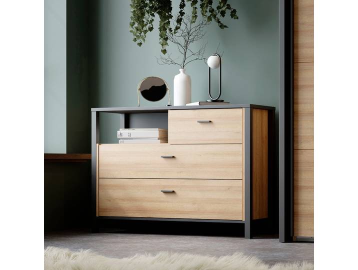 Kommode FORTE High Rock , schwarz (schwarz riviera eiche), B:104,8cm H:85,1cm T:40,2cm, Dekorfolie, Holzwerkstoff, Sideboards, Kommode