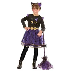 Kinderkleid "Katze", lila/schwarz