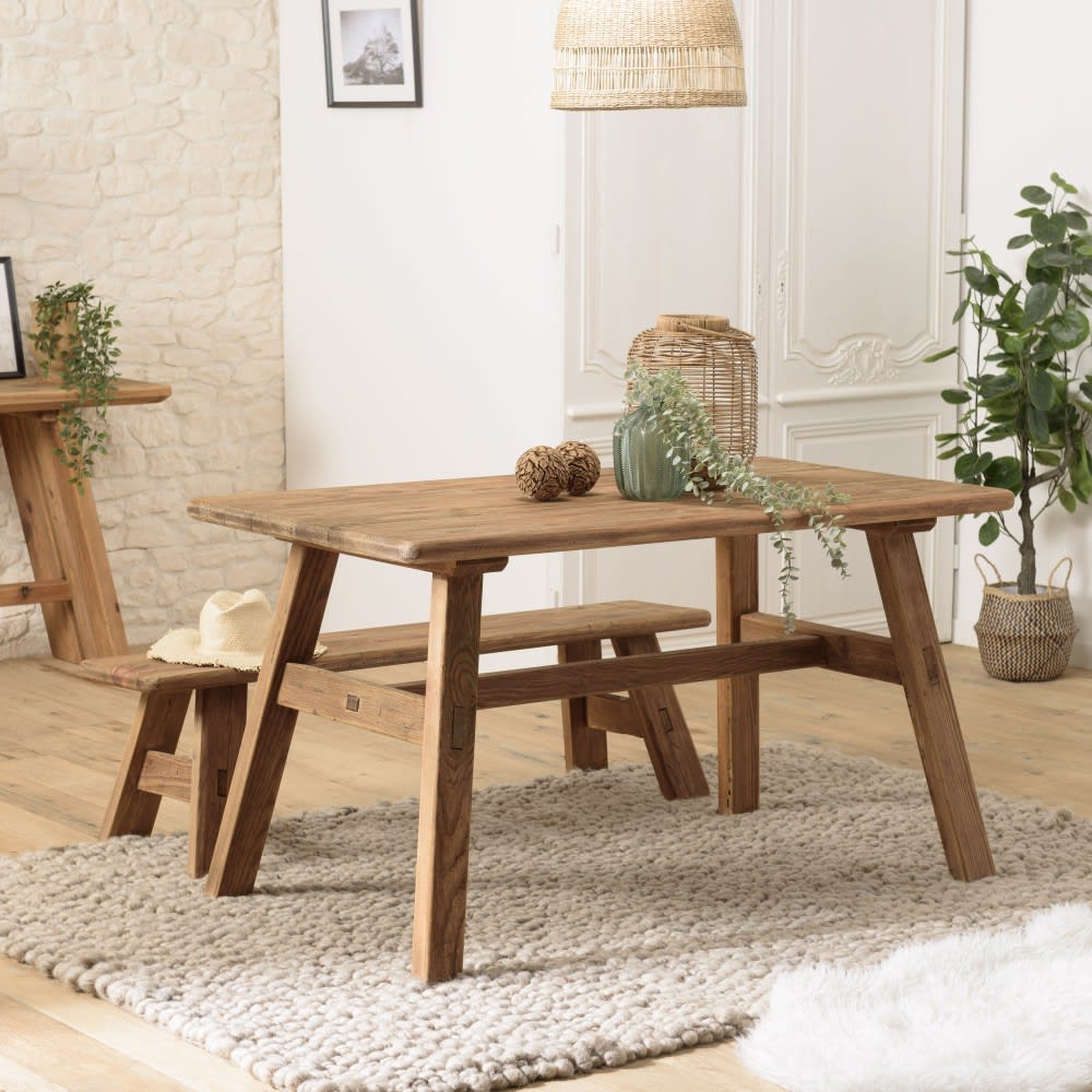 MACABANE Table à manger 140x75cm pin recyclé Marron 140x76x75cm