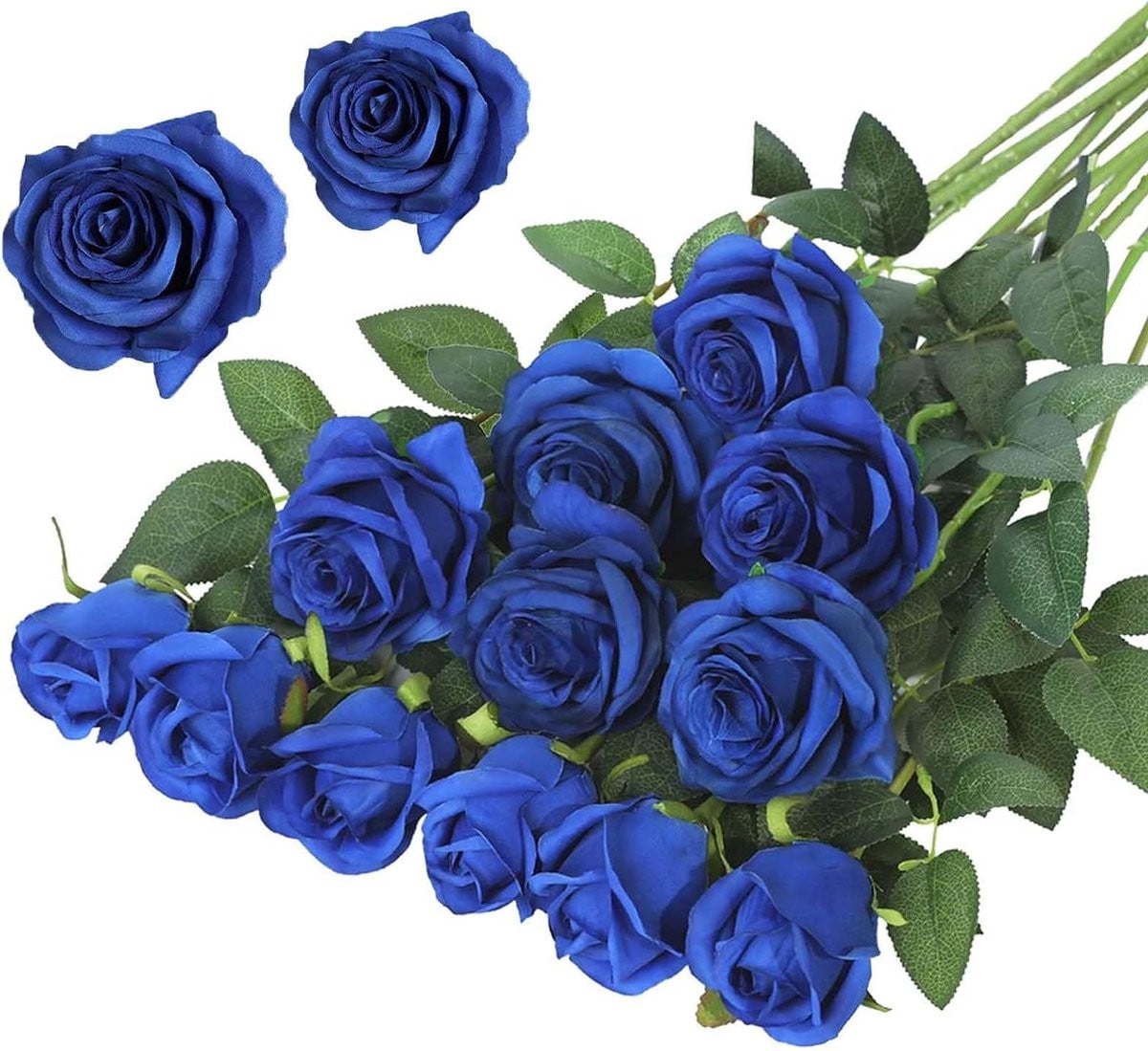 Set van 15 realistische zijden kunst rozen in het blauw voor decoratie
