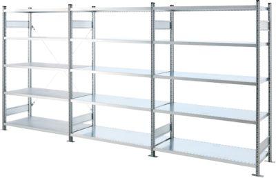 SSI Schäfer Steckboden-Fachregal VSR3000, Grund- und Anbauregalset, 15 Böden, Feldlast 750 kg, B 3970 x T 600 x H 1910 mm, Stahl verzinkt