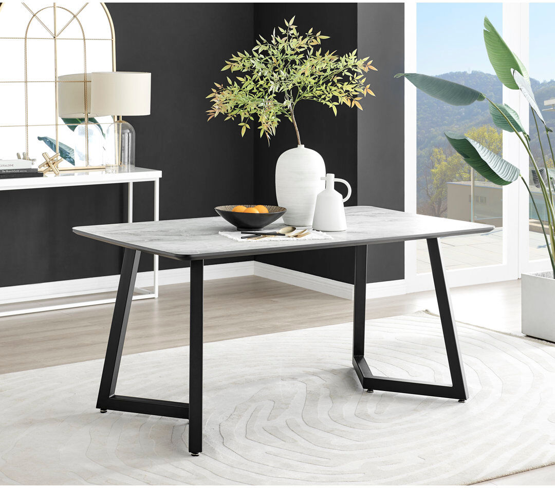 Canora Grey Sleek Industrial Design White & Grey Marble Effect Melamine Dining Table White;Gray H75 x L160 x W90cm