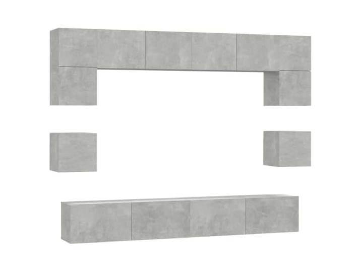 LKJephalotrop 8-TLG. TV-Schrank Set Wandmontage Betongrau Holzwerkstoff Flexibles 8-teiliges Lowboard-System für Wohnzimmer und Schlafzimmer, schafft sauberen Stauraum durch Schranktüren.