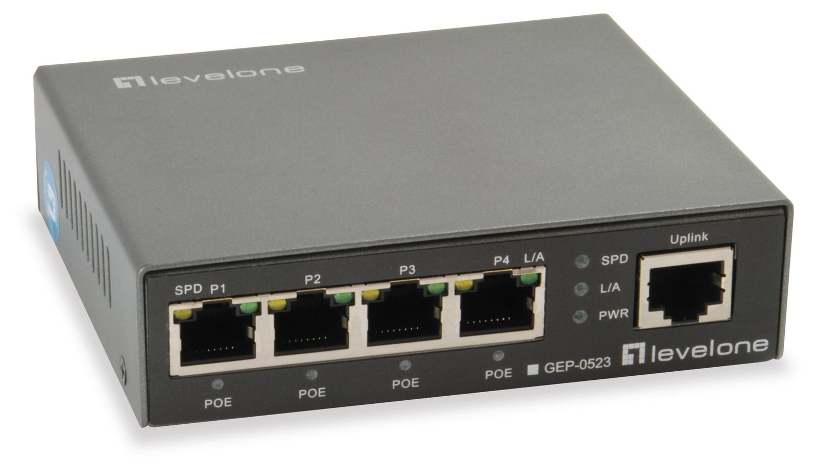 Level One GEP-0523 Switch met 5 GE poorten en 4 PoE poorten van 60W