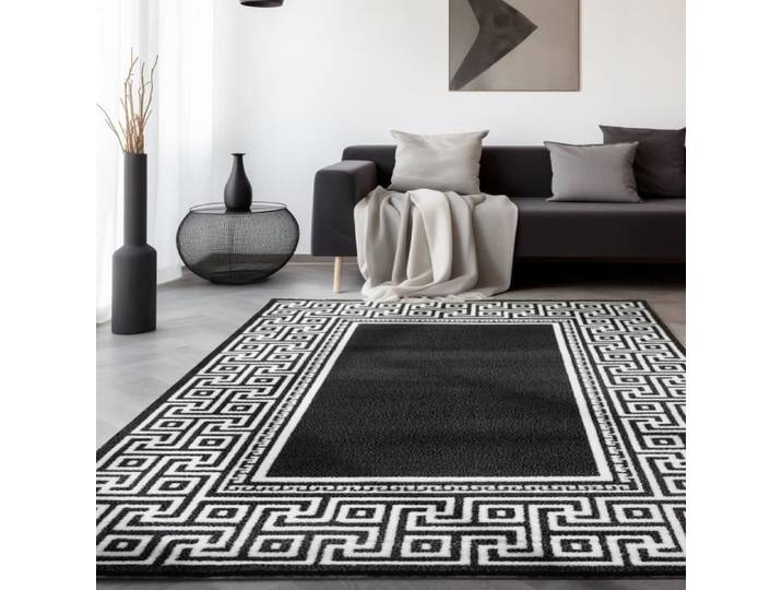 Tapis de salon à motifs grecs - Marque - Modèle - Poils courts - Noir - 160x230 cm