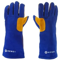 Hendi Hitzebeständige Handschuhe, Leder,, Blau, 2 Stk., (L)410mm, Backhandschuhe + Topflappen, Blau